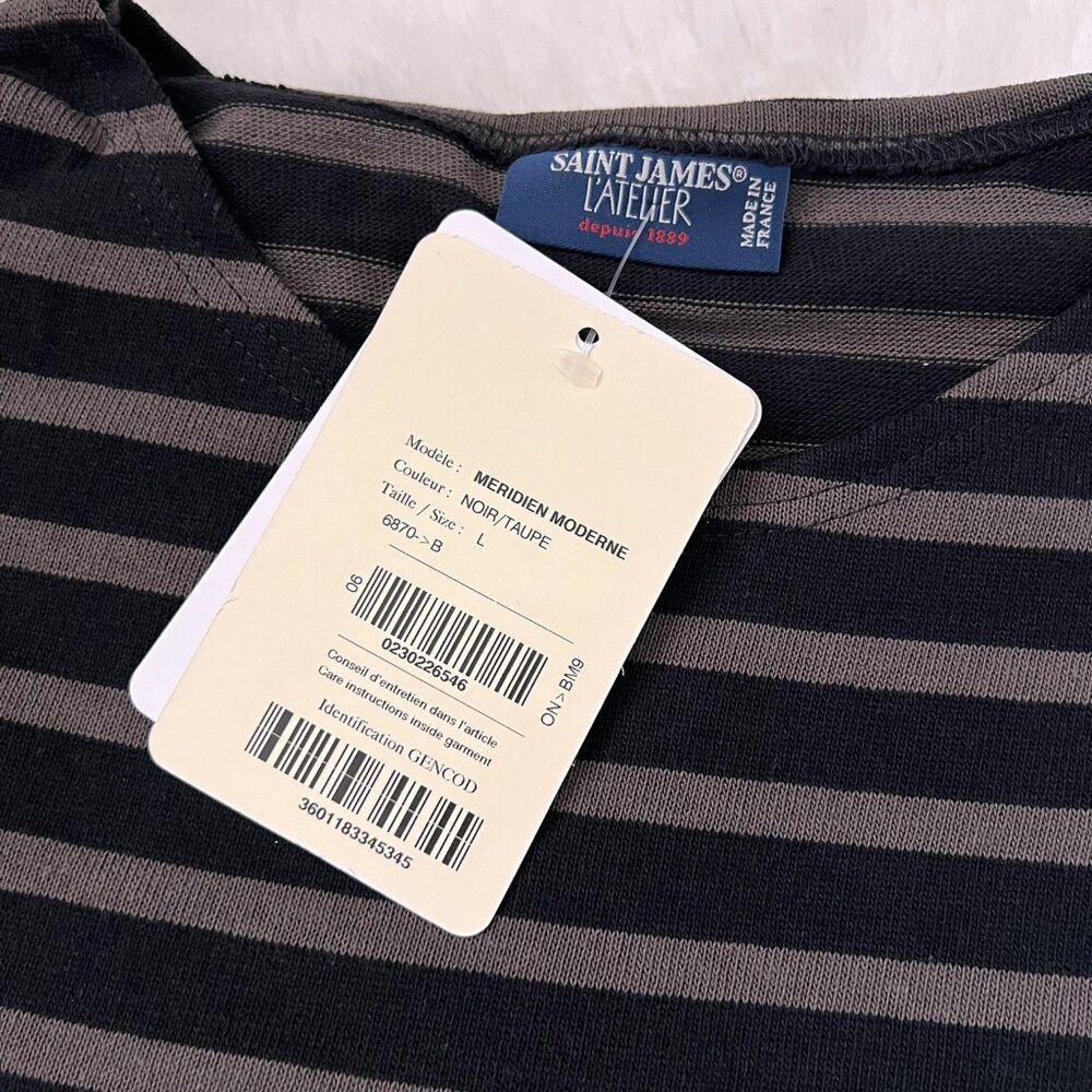 NWT - Saint James Meridien Stripe Unisex T-shirt - Noir/Taupe⚓ - Picture 2 of 5